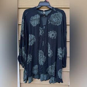 Free People Tree Swing Tunic Mini Dress Blue Floral Rayon Boho